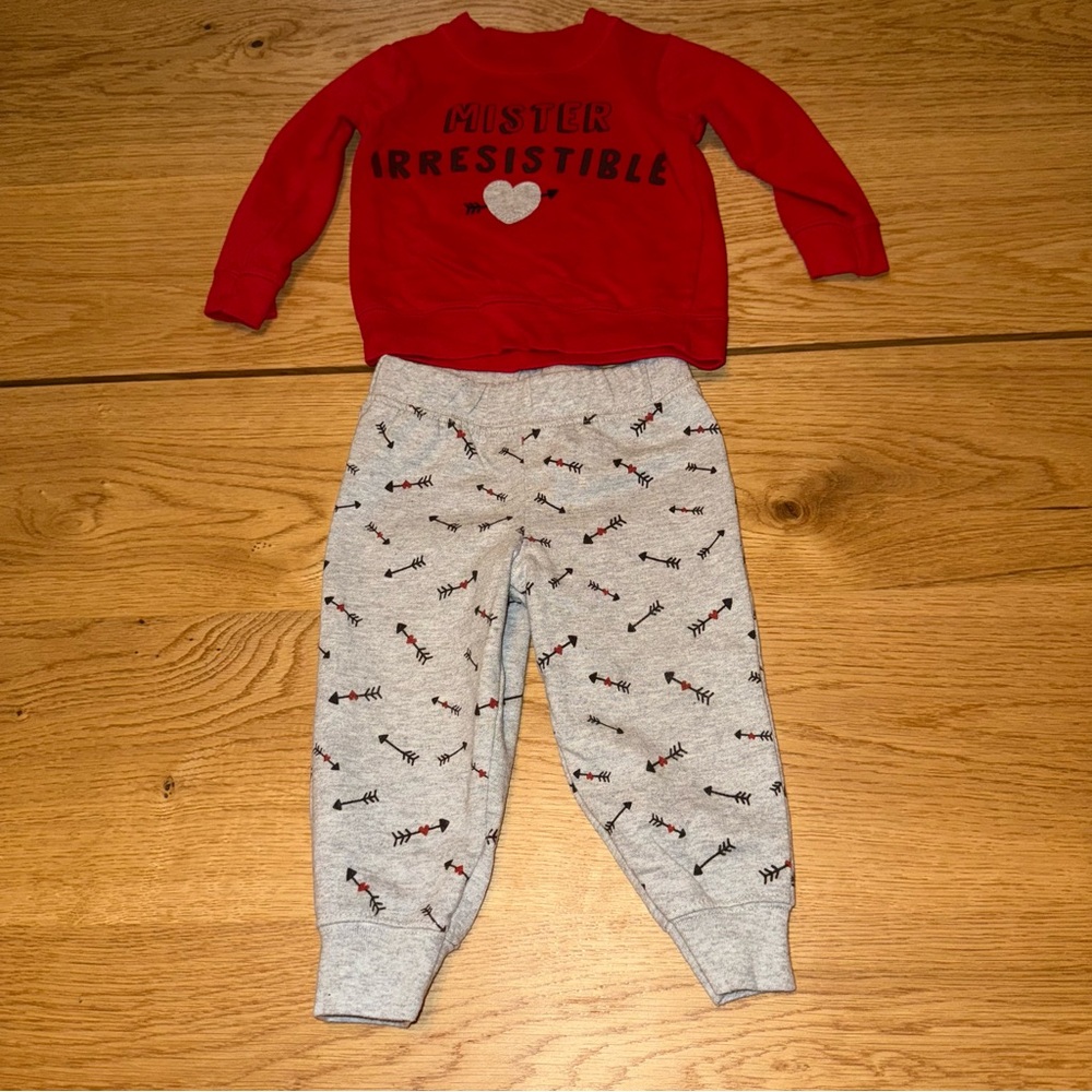 Red 'Mister Irresistible' Sweatshirt and Grey Arrow Pants Set